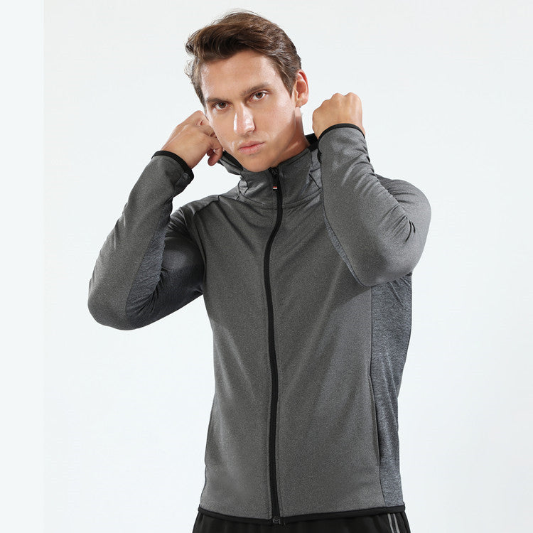 Long Zipper Hooded Hooded Sports Jacket Men's Workout Wear Training Running