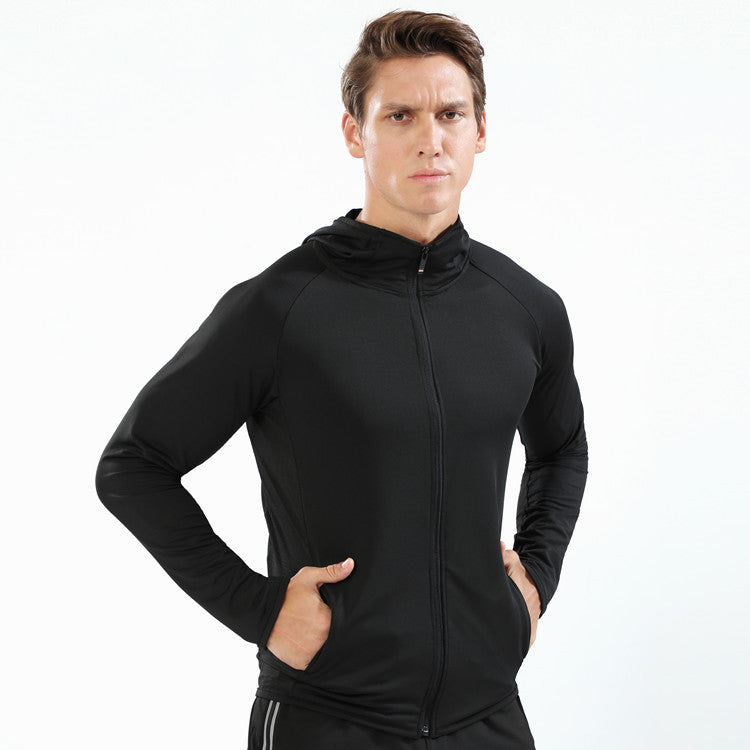 Long Zipper Hooded Hooded Sports Jacket Men's Workout Wear Training Running