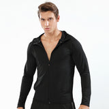 Long Zipper Hooded Hooded Sports Jacket Men's Workout Wear Training Running
