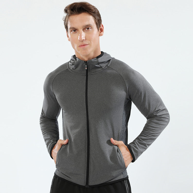 Long Zipper Hooded Hooded Sports Jacket Men's Workout Wear Training Running